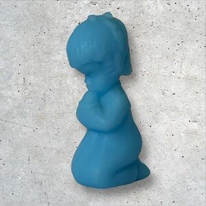 Fenton Little Girl Praying Satin Blue Glass Figurine 3.75 in